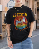 Led Zeppelin Men's Standard Us Tour 1975 White T-Shirt Cotton Soft T-Shirts Men Crew Neck Short Sleeve Shirt
