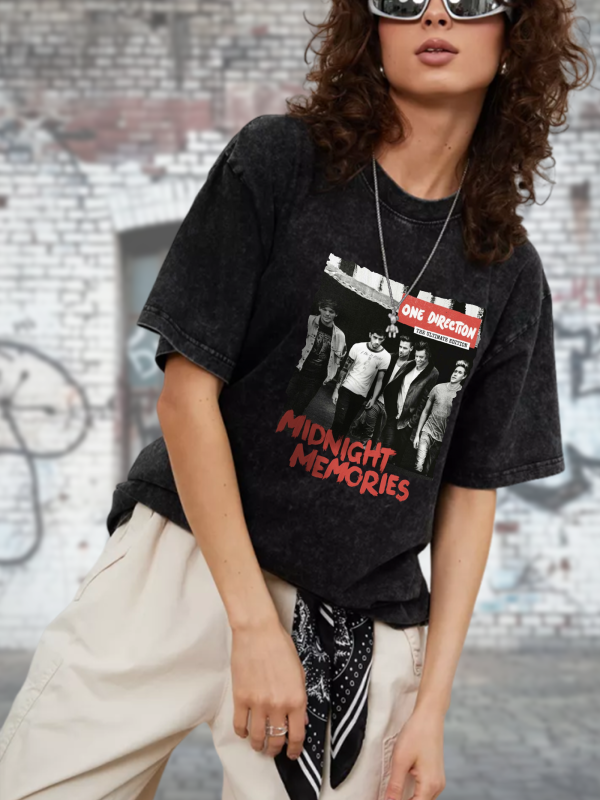 One Direction Band Unisex's T Shirt Vintage Washed Top for Men Women Music Fans - Image 4