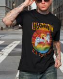 Led Zeppelin Men's Standard Us Tour 1975 White T-Shirt Cotton Soft T-Shirts Men Crew Neck Short Sleeve Shirt