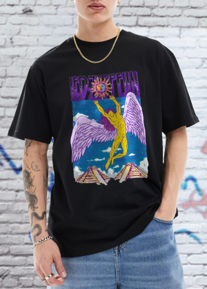 Led Zeppelin Men's In Concert T-Shirt Cotton Soft Crew Neck Short Sleeve Shirt for Band Music Fans