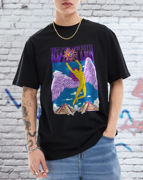 Led Zeppelin Men's In Concert T-Shirt Cotton Soft Crew Neck Short Sleeve Shirt for Band Music Fans