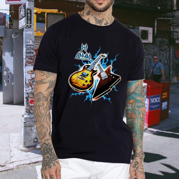 Men's Def Leppard Band Exclusive Guitar Music Tour Shirt Graphic Fashion Short Sleeve T-Shirt Cotton Rock Fan pop Rock Music Black T-Shirt - Image 2