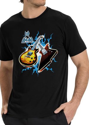 Men's Def Leppard Band Exclusive Guitar Music Tour Shirt Graphic Fashion Short Sleeve T-Shirt Cotton Rock Fan pop Rock Music Black T-Shirt