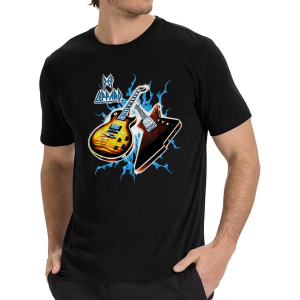 Men's Def Leppard Band Exclusive Guitar Music Tour Shirt Graphic Fashion Short Sleeve T-Shirt Cotton Rock Fan pop Rock Music Black T-Shirt