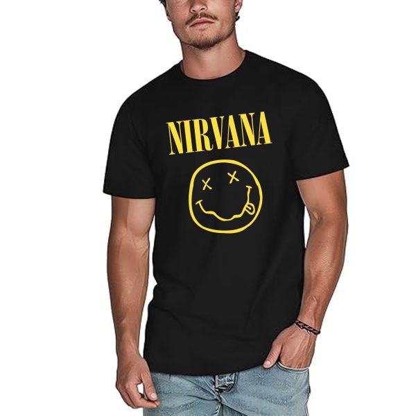 Men's Nirvana Photo Cotton Rock Fan T Shirts for Men Loose fit Crewneck  Short Sleeve Shirts