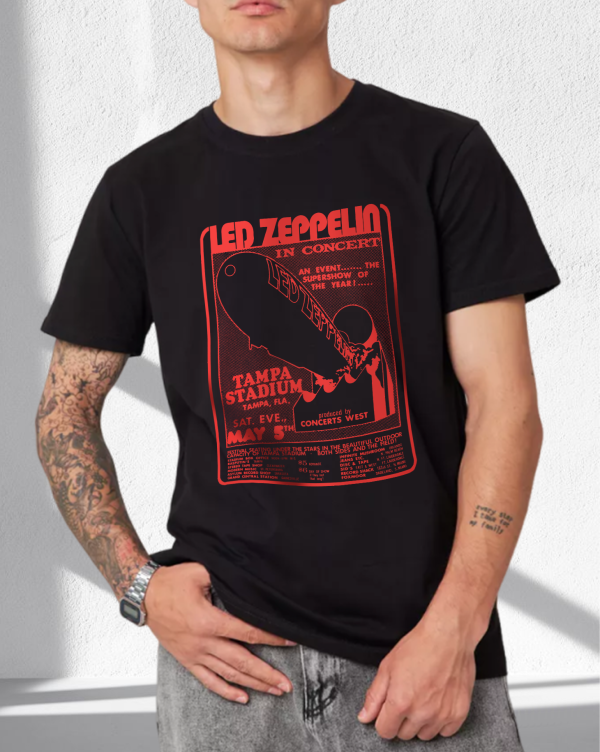Led Zeppelin Men's In Concert T-Shirt Graphic Print Shirts Cotton Soft T-Shirts Men Crew Neck Short Sleeve Shirt