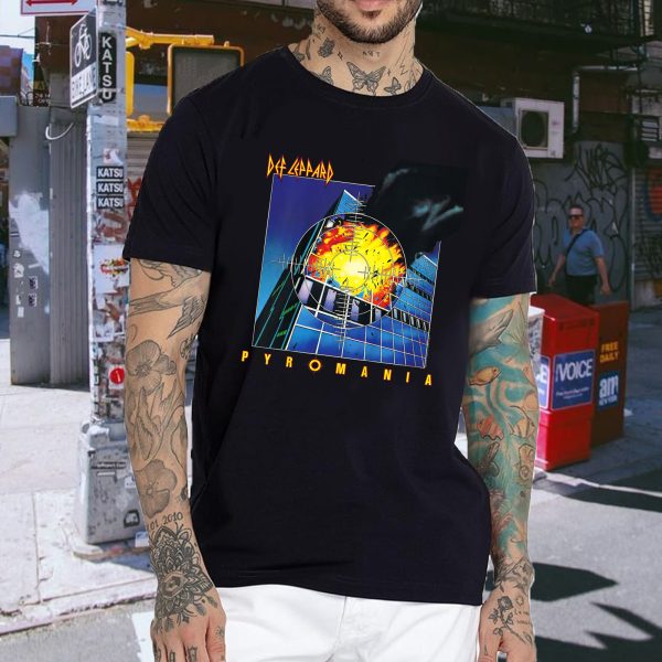 Men's Def Leppard Band Def Leppard Pyromania Black Cotton T-Shirt Classic Fit Crew Neck Short Sleeve Adult Rock Fan pop Rock Music Black T-Shirt - Image 5