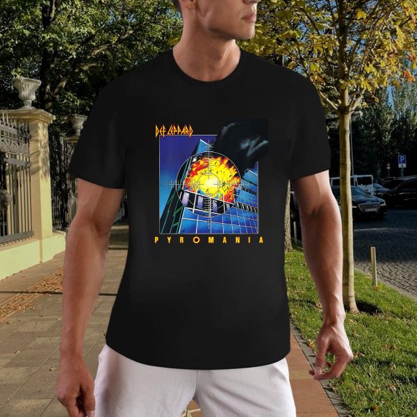 Men's Def Leppard Band Def Leppard Pyromania Black Cotton T-Shirt Classic Fit Crew Neck Short Sleeve Adult Rock Fan pop Rock Music Black T-Shirt - Image 3
