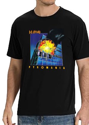 Men's Def Leppard Band Def Leppard Pyromania Black Cotton T-Shirt Classic Fit Crew Neck Short Sleeve Adult Rock Fan pop Rock Music Black T-Shirt
