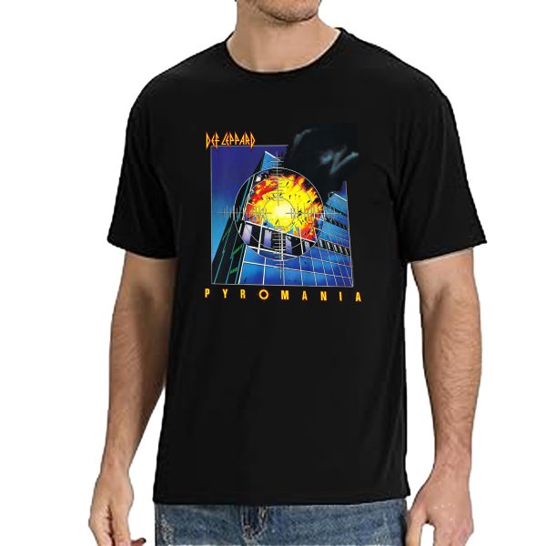 Men's Def Leppard Band Def Leppard Pyromania Black Cotton T-Shirt Classic Fit Crew Neck Short Sleeve Adult Rock Fan pop Rock Music Black T-Shirt