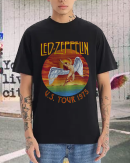 Led Zeppelin Men's Standard Us Tour 1975 White T-Shirt Cotton Soft T-Shirts Men Crew Neck Short Sleeve Shirt