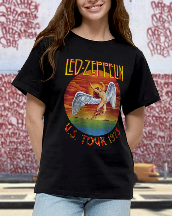 Led Zeppelin Men's Standard Us Tour 1975 White T-Shirt Cotton Soft T-Shirts Men Crew Neck Short Sleeve Shirt - Image 4