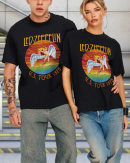 Led Zeppelin Men's Standard Us Tour 1975 White T-Shirt Cotton Soft T-Shirts Men Crew Neck Short Sleeve Shirt