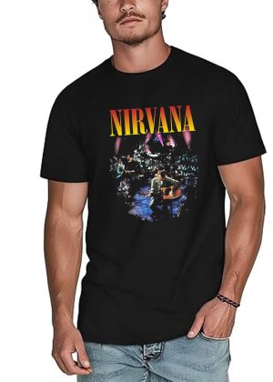 Men's Nirvana Live Concert Photo Cotton Rock Fan T Shirts for Men Loose fit Crewneck  Short Sleeve Shirts