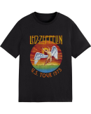 Led Zeppelin Men's Standard Us Tour 1975 White T-Shirt Cotton Soft T-Shirts Men Crew Neck Short Sleeve Shirt