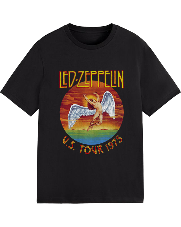 Led Zeppelin Men's Standard Us Tour 1975 White T-Shirt Cotton Soft T-Shirts Men Crew Neck Short Sleeve Shirt - Image 2