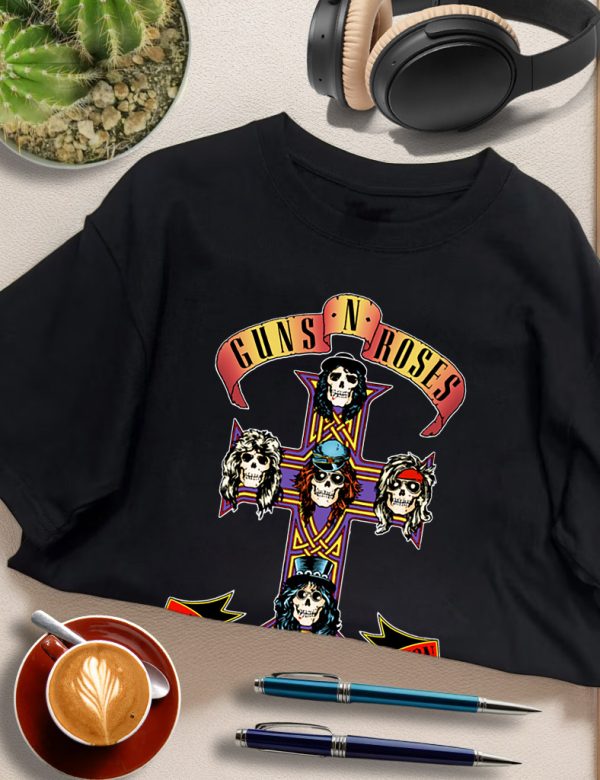 Men Guns N' Roses Rock T-Shirts Handmade Fashion Graphic Print Shirts Cotton T-Shirt Women Soft T-Shirts Crew Neck Short Sleeve Shirt - Image 3