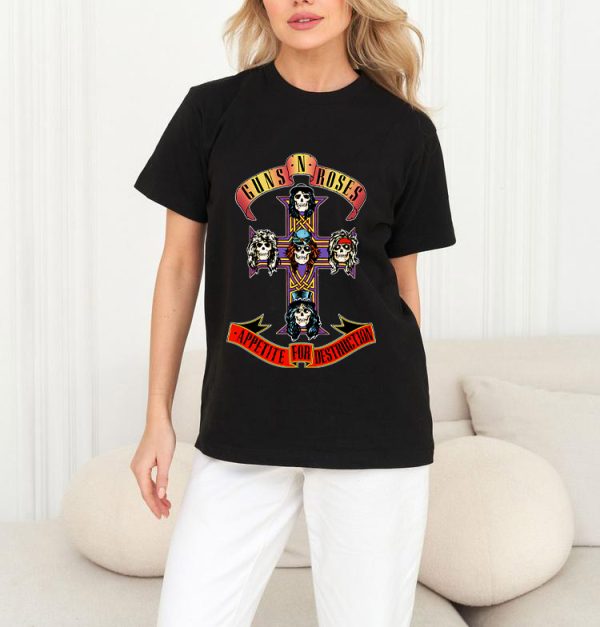 Men Guns N' Roses Rock T-Shirts Handmade Fashion Graphic Print Shirts Cotton T-Shirt Women Soft T-Shirts Crew Neck Short Sleeve Shirt - Image 4