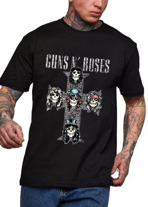 Guns N' Roses Rock Music Shirts Handmade Tee Fashion Graphic Print Shirts Cotton T-Shirt Women Soft T-Shirts Men Crew Neck Short Sleeve Shirt