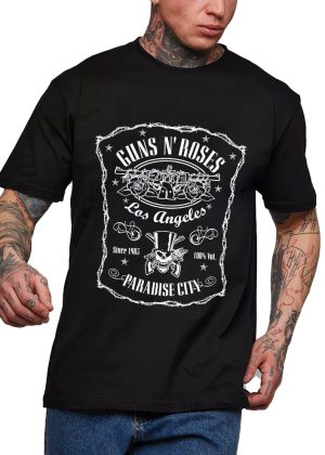 Guns N' Roses Paradise City Shirts Men Handmade Fashion Graphic Print Shirts Cotton T-Shirt Women Soft T-Shirts Crew Neck Short Sleeve Shirt Hip Hop Tee Tops