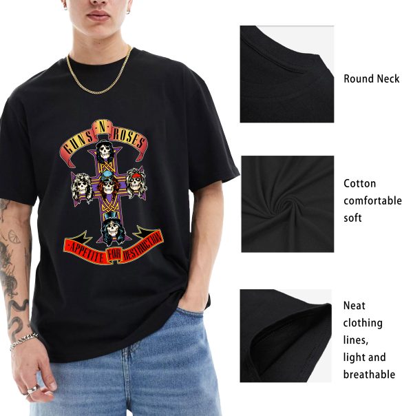 Men Guns N' Roses Rock T-Shirts Handmade Fashion Graphic Print Shirts Cotton T-Shirt Women Soft T-Shirts Crew Neck Short Sleeve Shirt - Image 7