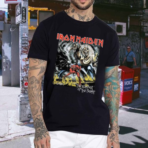Men's Iron Maiden Eddie Number Of The Beast T-Shirt Vintage Rock Band Fan pop Rock Music World Tour Crewneck Cotton T-Shirt - Image 2