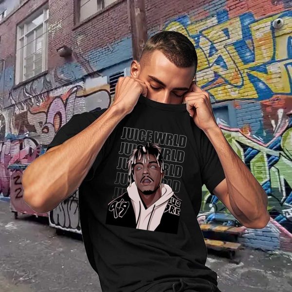 Men's Women's Unisex Juice WRLD Vintage Crewneck Rapper T-Shirt Novelty Graphic Tee Tops T-Shirt Album Rock Music T Shirt Black - Image 6