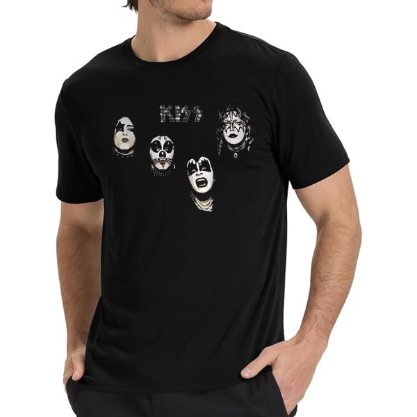 Men's KISS 1974 KISS Tee Vintage Rock Graphic Tee 80s Music Shirt Cotton Rock Fan pop Rock Music World Tour Black T-Shirt