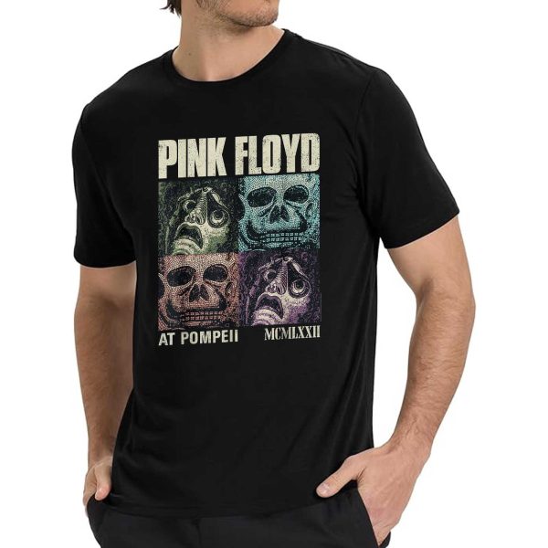 Men's Pink Floyd Band Live at Pompeii Memento Mori T-Shirt Vintage Rock Graphic Tee Cotton Rock Fan pop Rock Music World Tour Black Unisex T-Shirt