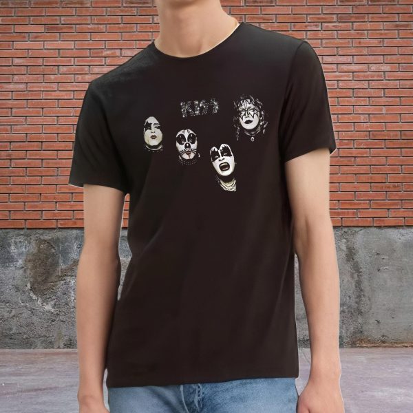 Men's KISS 1974 KISS Tee Vintage Rock Graphic Tee 80s Music Shirt Cotton Rock Fan pop Rock Music World Tour Black T-Shirt - Image 4