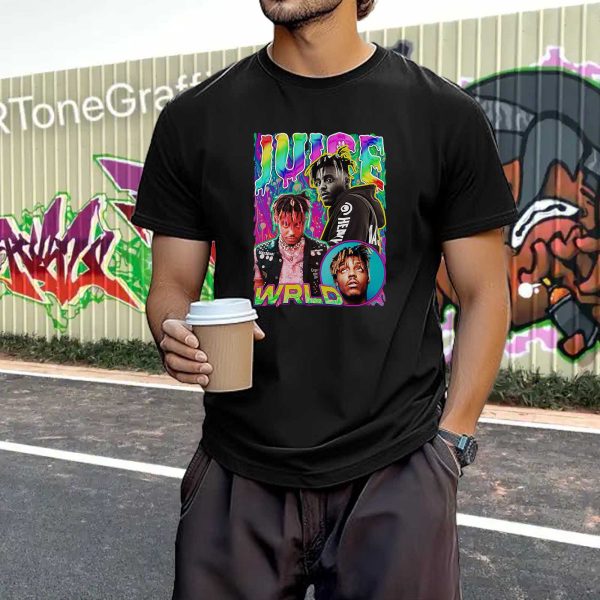 Men's Women's Unisex Juice WRLD Vintage Crewneck Rapper T-Shirt Novelty Graphic Tee Tops T-Shirt Album Rock Music T Shirt Black - Image 5
