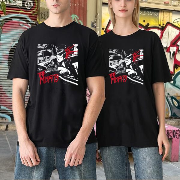 Men's The Misfits Band Green Skull Logo Misfit Vintage Rock Graphic Tee 80s Music Shirt Graphic Fashion Crewneck T-Shirt Cotton Rock Fan pop Rock Music World Tour Black T-Shirt - Image 4