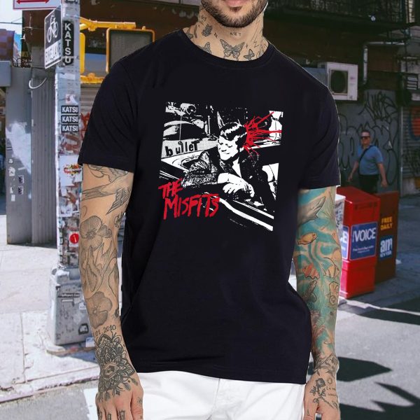 Men's The Misfits Band Green Skull Logo Misfit Vintage Rock Graphic Tee 80s Music Shirt Graphic Fashion Crewneck T-Shirt Cotton Rock Fan pop Rock Music World Tour Black T-Shirt - Image 3