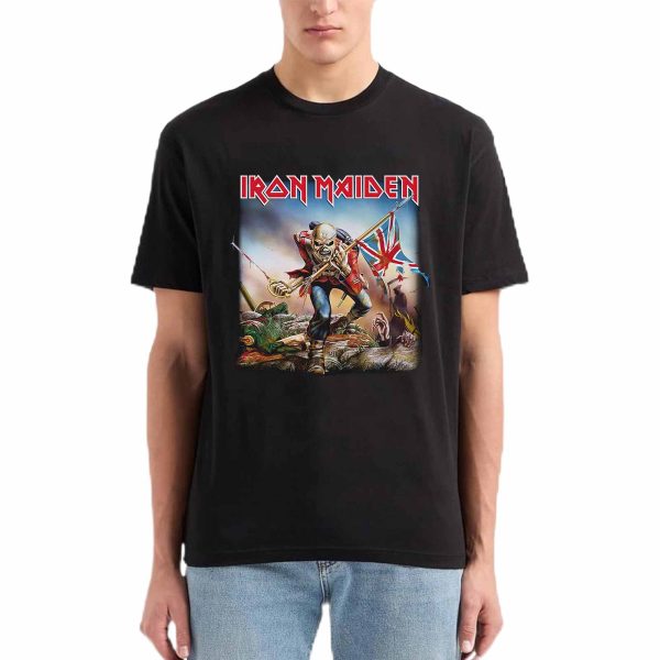 Men's Iron Maiden Band The Trooper T-Shirt Vintage Rock Graphic Tee Cotton Rock Fan pop Rock Music World Tour Black Unisex T-Shirt