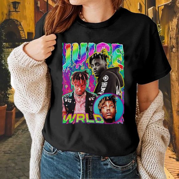 Men's Women's Unisex Juice WRLD Vintage Crewneck Rapper T-Shirt Novelty Graphic Tee Tops T-Shirt Album Rock Music T Shirt Black - Image 2