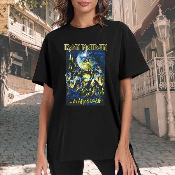 Men's Iron Maiden Band Live After Death T-Shirt Vintage Rock Graphic Tee Cotton Rock Fan pop Rock Music World Tour Black Unisex T-Shirt - Image 3