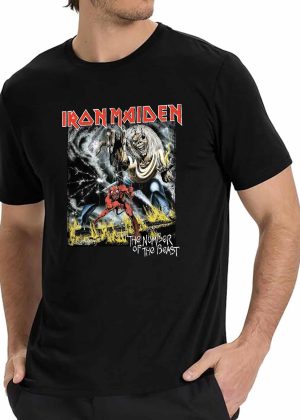Men's Iron Maiden Eddie Number Of The Beast T-Shirt Vintage Rock Band Fan pop Rock Music World Tour Crewneck Cotton T-Shirt