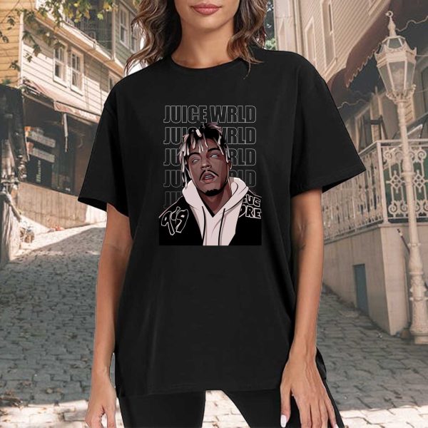 Men's Women's Unisex Juice WRLD Vintage Crewneck Rapper T-Shirt Novelty Graphic Tee Tops T-Shirt Album Rock Music T Shirt Black - Image 5