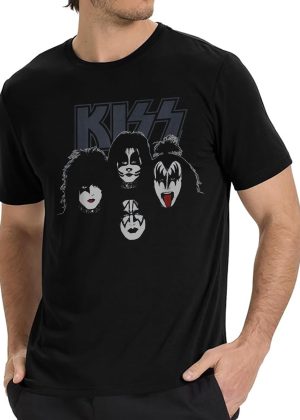 Men's KISS Fab Four Unisex Adult Black Crew Neck Short Sleeve Classic Fit T-Shirt Music Shirt Cotton Rock Fan pop Rock Music World Tour Black T-Shirt