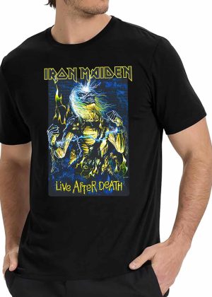 Men's Iron Maiden Band Live After Death T-Shirt Vintage Rock Graphic Tee Cotton Rock Fan pop Rock Music World Tour Black Unisex T-Shirt