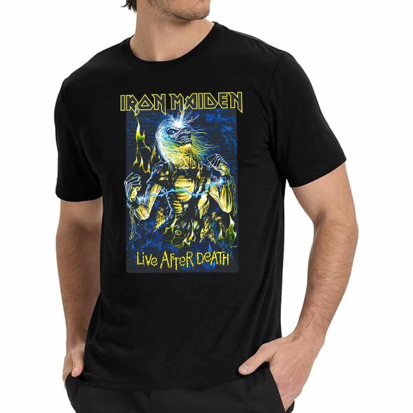 Men's Iron Maiden Band Live After Death T-Shirt Vintage Rock Graphic Tee Cotton Rock Fan pop Rock Music World Tour Black Unisex T-Shirt