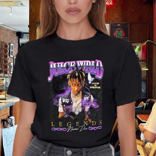 Men's Women's Unisex Juice WRLD Vintage Crewneck Rapper T-Shirt Novelty Graphic Tee Tops T-Shirt Album Rock Music T Shirt Black - Image 5