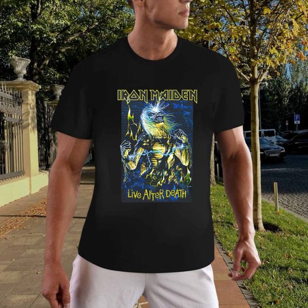 Men's Iron Maiden Band Live After Death T-Shirt Vintage Rock Graphic Tee Cotton Rock Fan pop Rock Music World Tour Black Unisex T-Shirt - Image 4