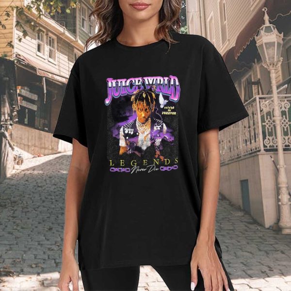Men's Women's Unisex Juice WRLD Vintage Crewneck Rapper T-Shirt Novelty Graphic Tee Tops T-Shirt Album Rock Music T Shirt Black - Image 3