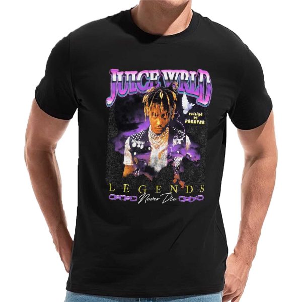 Men's Women's Unisex Juice WRLD Vintage Crewneck Rapper T-Shirt Novelty Graphic Tee Tops T-Shirt Album Rock Music T Shirt Black - Image 2