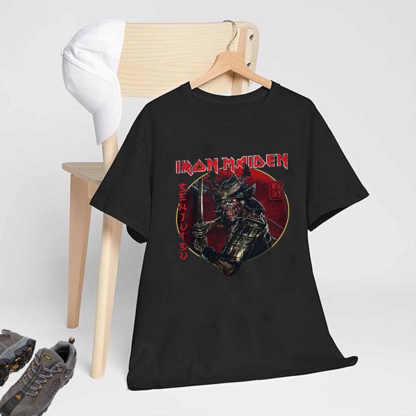 Men's Iron Maiden Band Senjutsu Eddie Red Circle T-Shirt Vintage Rock Graphic Tee Cotton Rock Fan Pop Rock Music World Tour Black Unisex T-Shirt - Image 2