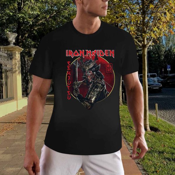 Men's Iron Maiden Band Senjutsu Eddie Red Circle T-Shirt Vintage Rock Graphic Tee Cotton Rock Fan Pop Rock Music World Tour Black Unisex T-Shirt - Image 6
