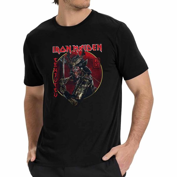 Men's Iron Maiden Band Senjutsu Eddie Red Circle T-Shirt Vintage Rock Graphic Tee Cotton Rock Fan Pop Rock Music World Tour Black Unisex T-Shirt - Image 3