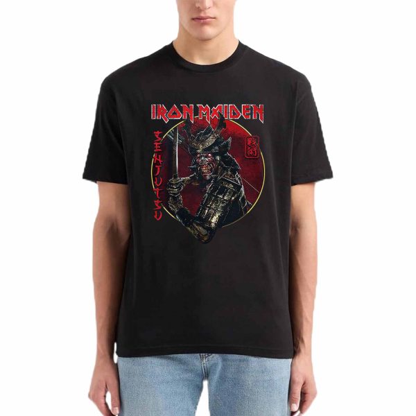 Men's Iron Maiden Band Senjutsu Eddie Red Circle T-Shirt Vintage Rock Graphic Tee Cotton Rock Fan Pop Rock Music World Tour Black Unisex T-Shirt