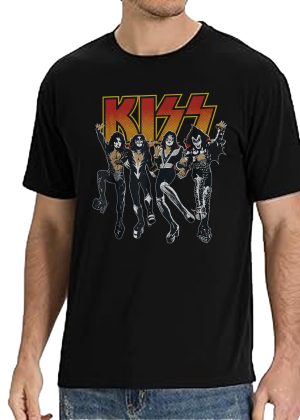Men's KISS Cotton Rock Fan Pop Rock Music World Tour Black T-Shirt Unisex Adult Slim Fit Black Cartoon T-Shirt